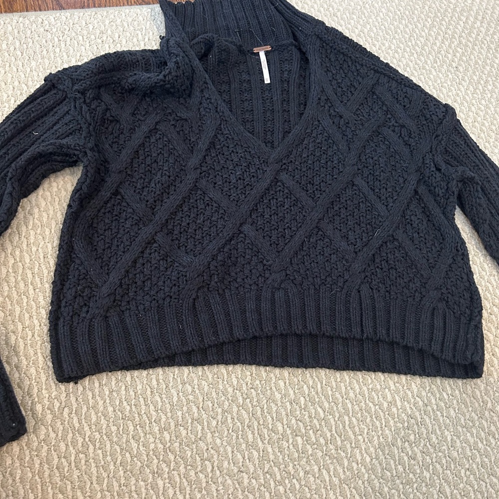 Off-the-Shoulder Black Cable Knit Sweater
